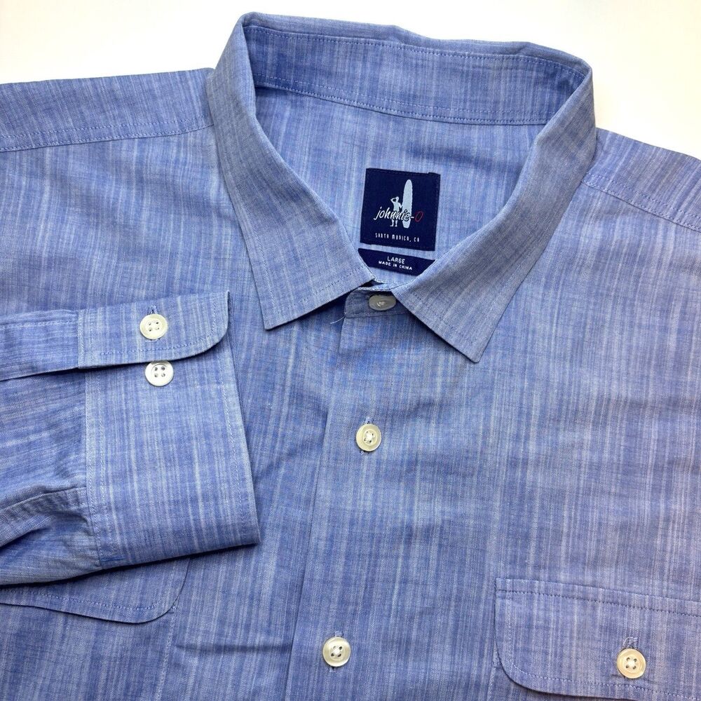 JOHNNIE-O Hutton Classic Fit  Button Down‎ Shirt  Men's L Blue Roll-Tab Sleeves
